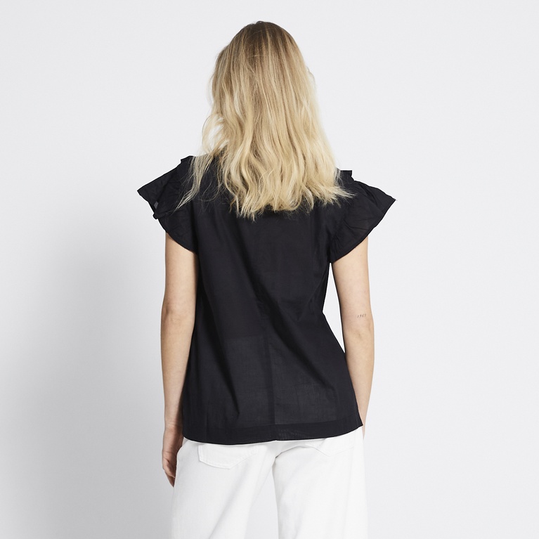 V-neck frill blouse "Ilona" Black